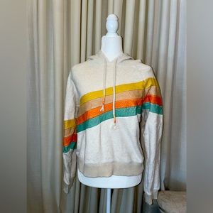 FAHERTY hoodie. Size S. White with colorful stripes across front.